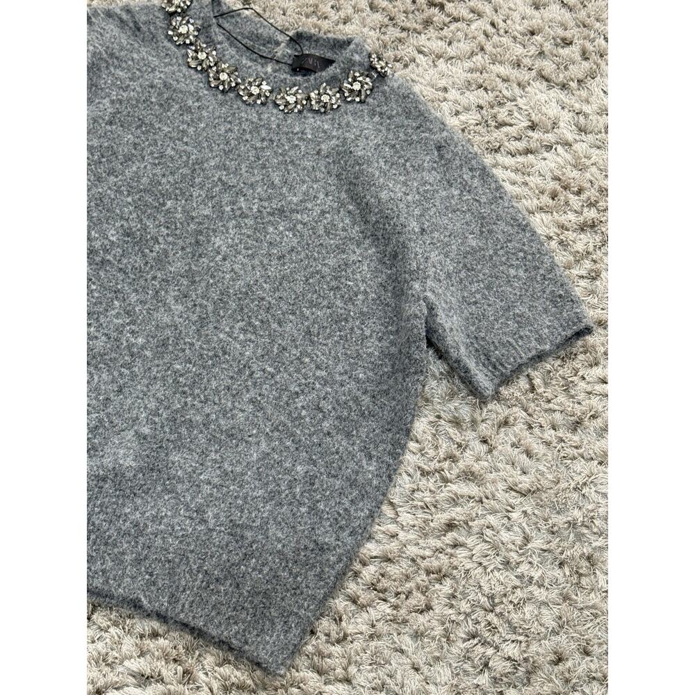 ZARA Womens Grey Fluffy Knit Sweater Short Sleeve Rhinestone Detail Size S NWOT - Picture 5 of 13